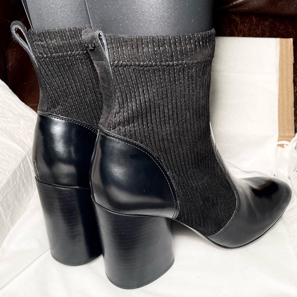Tory Burch velvet sock booty block heels, NAPA leather black US 8.5 - Picture 7 of 10